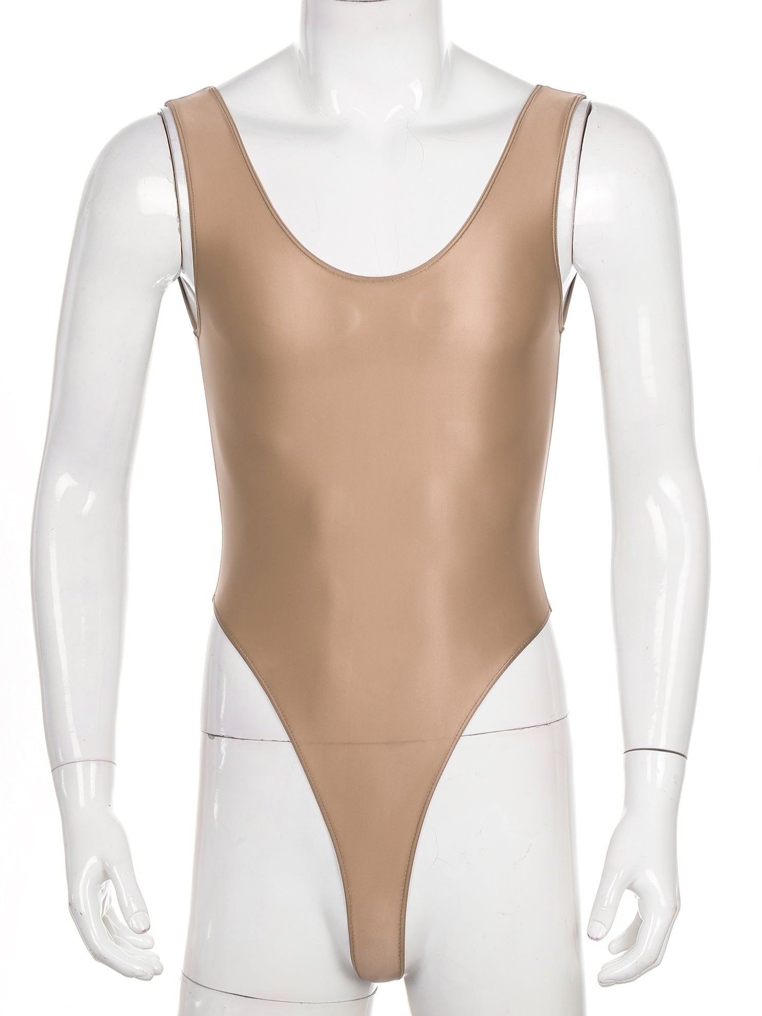 Coffee Fluorescent Green The ’80s Shiny Thong Bodysuits - Men's Singlets, Bodysuits, Leotard & Unitard - pridevoyageshop.com