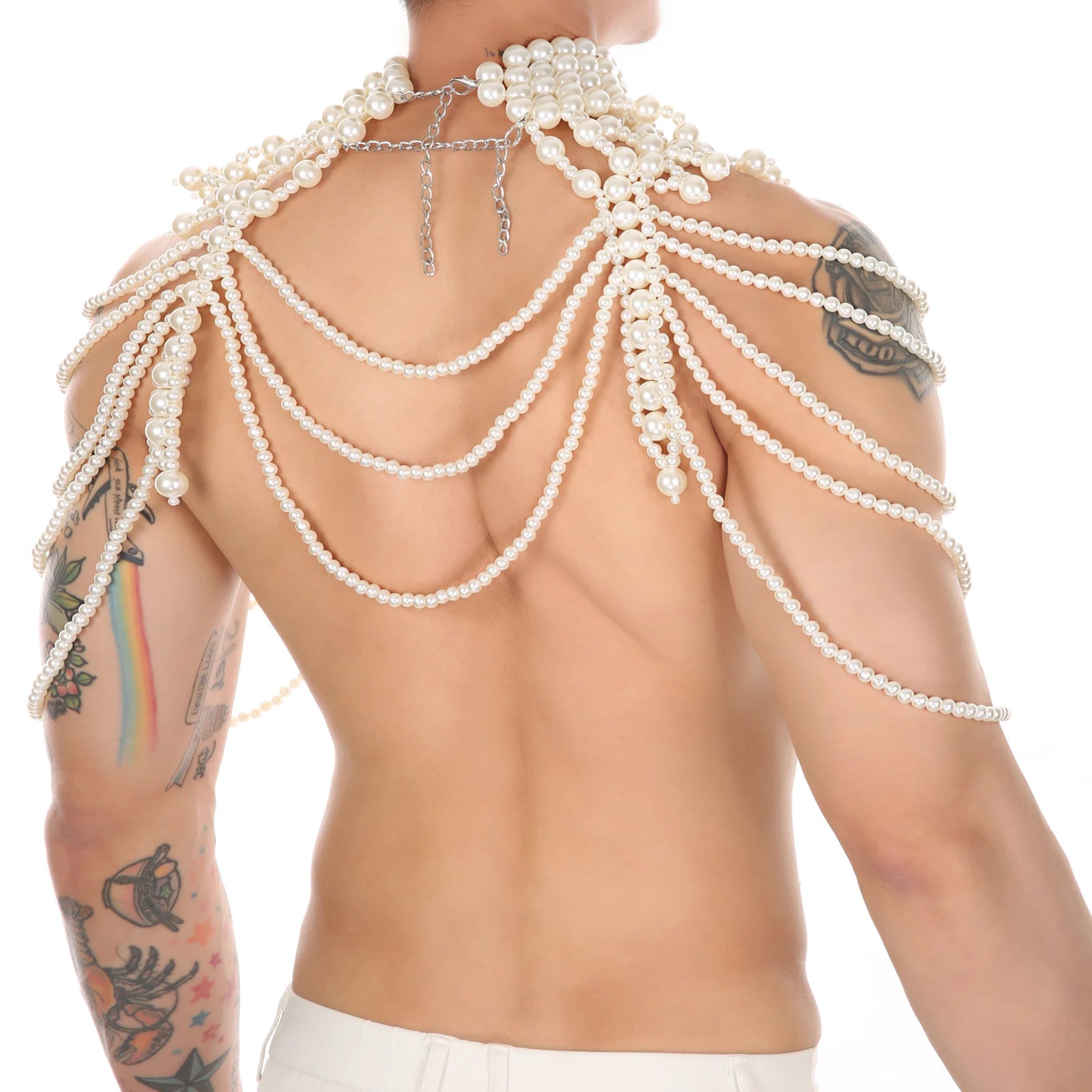 a hot man in white Regal Pearl Body Jewelry Harness- pridevoyageshop.com - gay men’s harness, lingerie and fetish wear