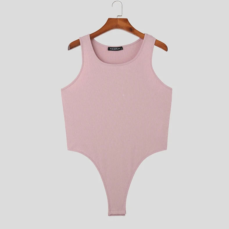 pink Demure Ribbed Tank Bodysuit - Men's Singlets, Bodysuits, Leotard & Unitard - pridevoyageshop.com