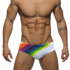 a hot gay man in white Men's Rainbow Surge Swim Briefs - pridevoyageshop.com - gay men’s underwear and swimwear