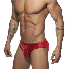 a hot gay man in red Glide Metallic Swim Briefs - pridevoyageshop.com - gay men’s underwear and swimwear