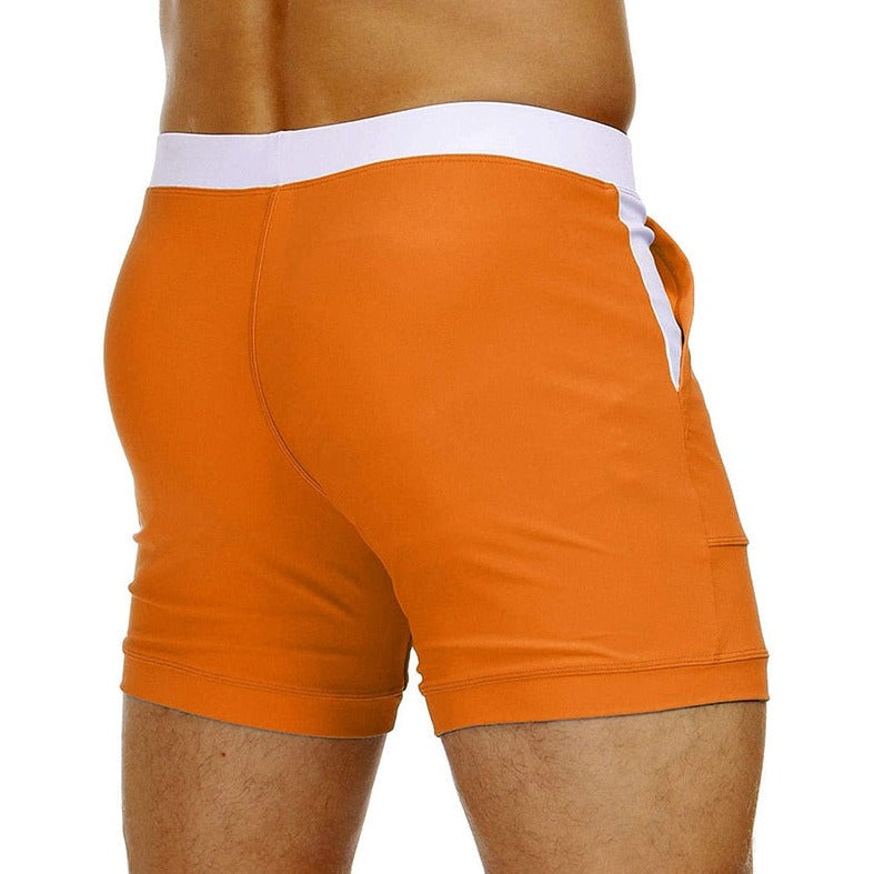hot gay man in orange Gay Swimwear & Beachwear | Drawstring Boxer Swim Trunks - pridevoyageshop.com - gay men’s underwear and swimwear
