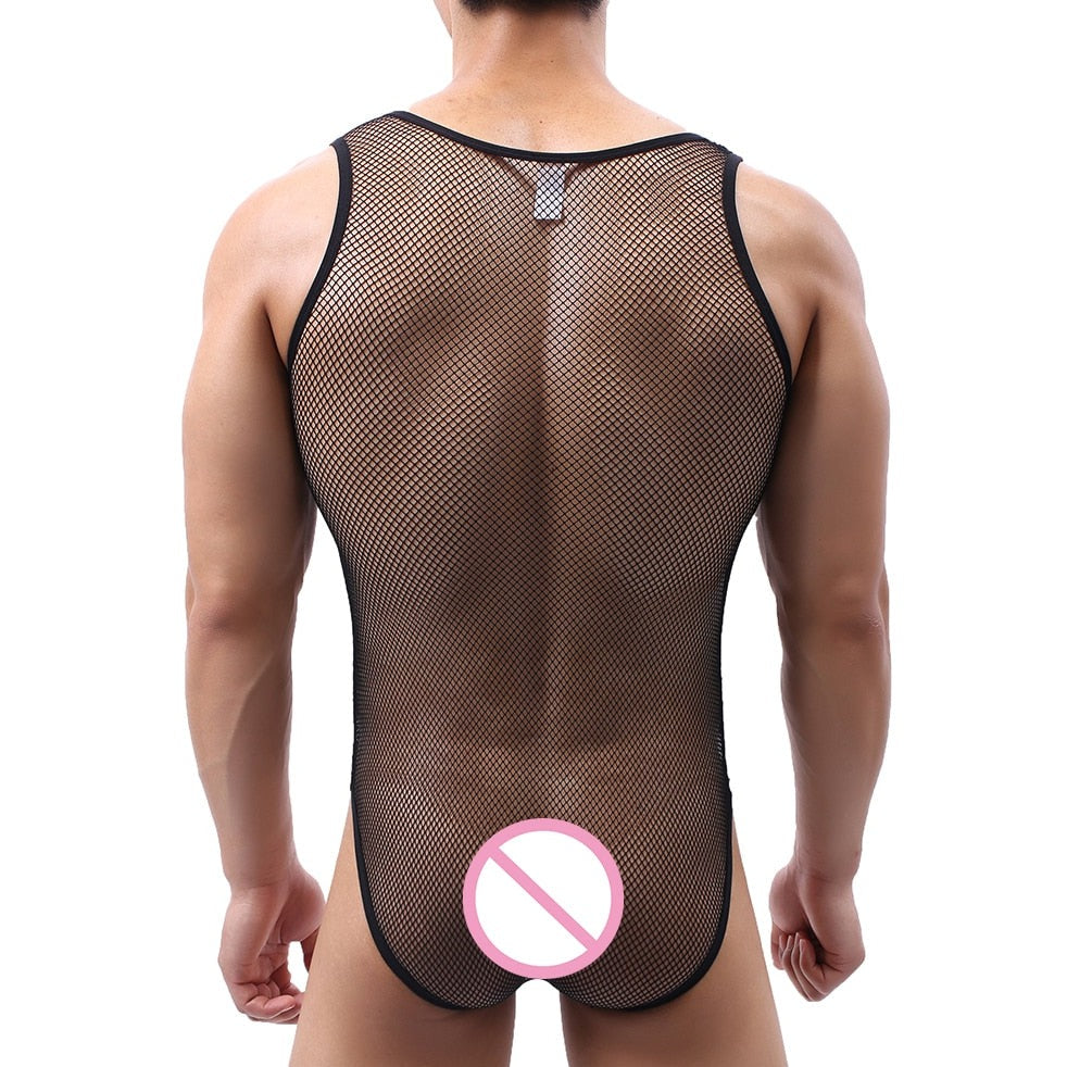sexy gay man in black Gay Bodysuit and Singlet | Men's Mesh Full Bodysuit - Men's Singlets, Bodysuits, Leotard & Unitard - pridevoyageshop.com