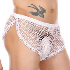 a sexy gay man in white Sexy Gay Men's Clipper Fishnet Briefs - pridevoyageshop.com - gay men’s underwear and swimwear