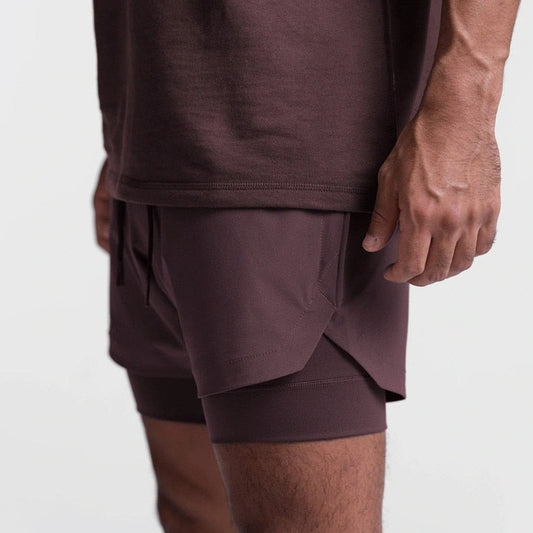 sexy gay man in brown Men's Built In Compression Workout Shorts | Gay Shorts - Men's Activewear, gym short, sport shorts, running shorts- pridevoyageshop.com