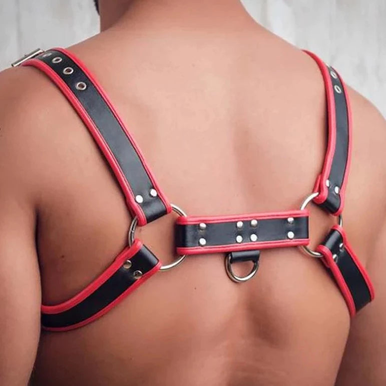 back of Leather Red Bulldog Chest Harness: Men's Clubwear and Gay Lingerie - pridevoyageshop.com - gay men’s harness, lingerie and fetish wear