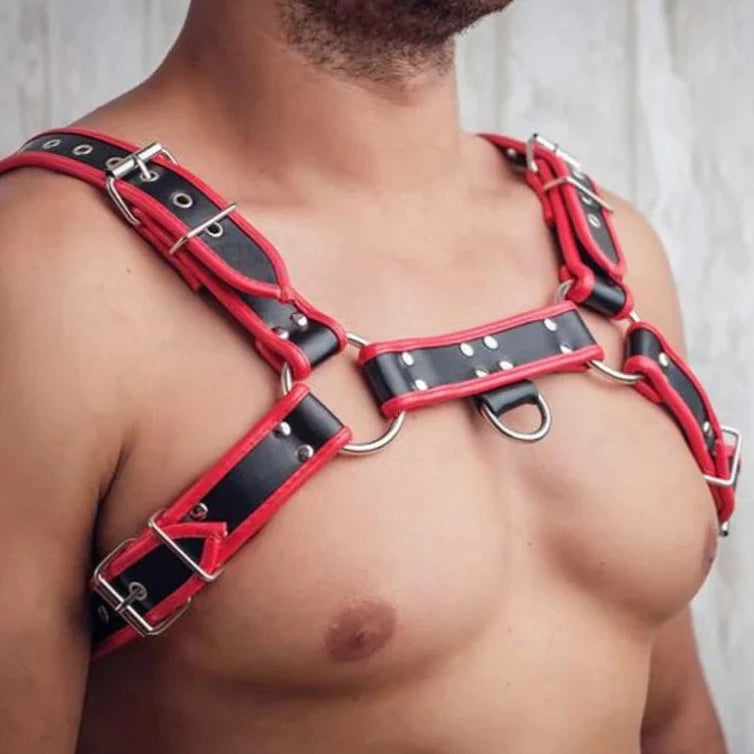 front details of Leather Red Bulldog Chest Harness: Men's Clubwear and Gay Lingerie - pridevoyageshop.com - gay men’s harness, lingerie and fetish wear