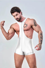 a sexy gay man in white Glossy Bodybuilder Singlets - Men's Singlets, Bodysuits, Rompers & Jumpsuits - pridevoyageshop.com