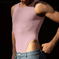 a sexy gay man in pink Demure Ribbed Tank Bodysuit - Men's Singlets, Bodysuits, Leotard & Unitard - pridevoyageshop.com