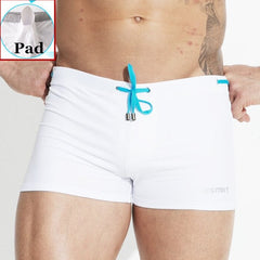 sexy gay man in white Gay Swimwear | Sexy Mens Pouch Square Cut Swim Trunks - pridevoyageshop.com - gay men’s underwear and swimwear