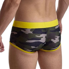 yellow Jockmail Camo Mesh Boxer Briefs - pridevoyageshop.com - gay men’s underwear and swimwear