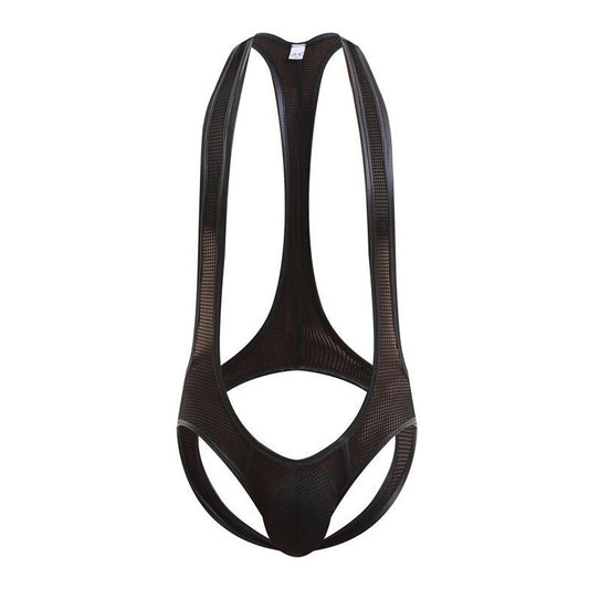 black Gay Singlet and Bodysuit | Men's Pouch Mesh Jockstrap Singlet - Men's Singlets, Bodysuits, Leotard & Unitard - pridevoyageshop.com