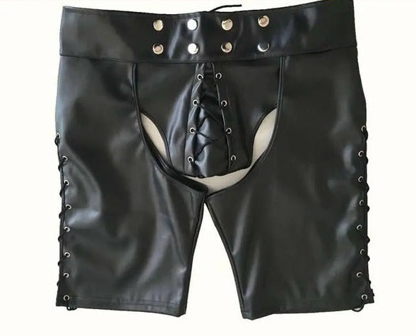 Men's Assless PU Leather Short Chaps - pridevoyageshop.com - gay men’s bodystocking, lingerie, fishnet and fetish wear