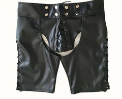 Men's Assless PU Leather Short Chaps - pridevoyageshop.com - gay men’s bodystocking, lingerie, fishnet and fetish wear