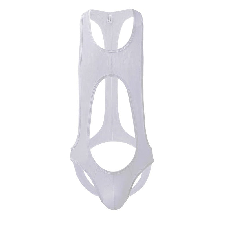 white Multi-colored Backless Bodysuit: Leotard for Men | Gay Unitard- pridevoyageshop.com - gay men’s harness, lingerie and fetish wear