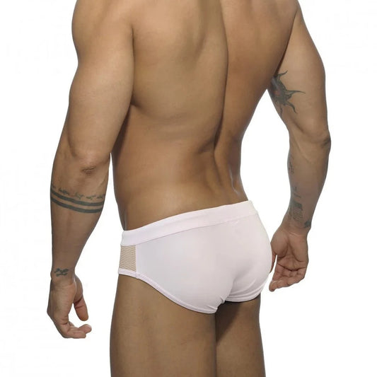 a sexy gay man in white Men's Sideshow Mesh Swim Briefs - pridevoyageshop.com - gay men’s underwear and swimwear