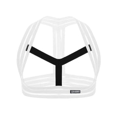 White Multi-Strap Elastic Chest Harness: Sexy Clubwear for Men- pridevoyageshop.com - gay men’s harness, lingerie and fetish wear