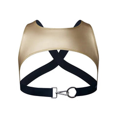 gold Erotic Faux Leather Harness Crop Tops | Gay Crop Tops & Club Wear - pridevoyageshop.com - gay crop tops, gay casual clothes and gay clothes store