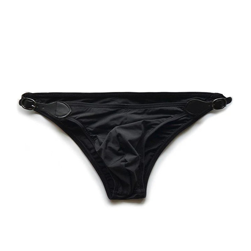 black VividFlash Leather Buckle Bikini Briefs - pridevoyageshop.com - gay men’s underwear and swimwear