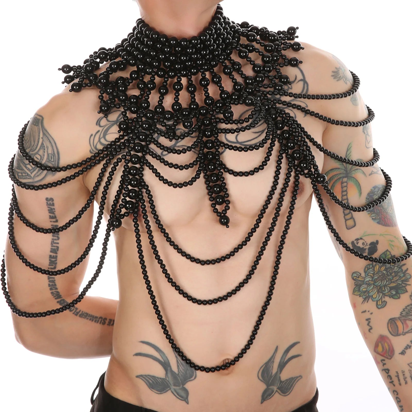 a hot man in black Regal Pearl Body Jewelry Harness- pridevoyageshop.com - gay men’s harness, lingerie and fetish wear