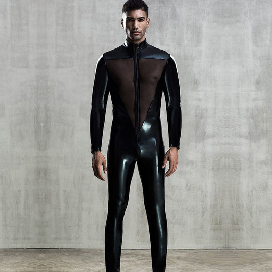 sexy gay man in Gay Bodysuit and Singlet | Faux Leather Mesh Bodysuit Clubwear - Men's Singlets, Bodysuits, Leotard & Unitard - pridevoyageshop.com