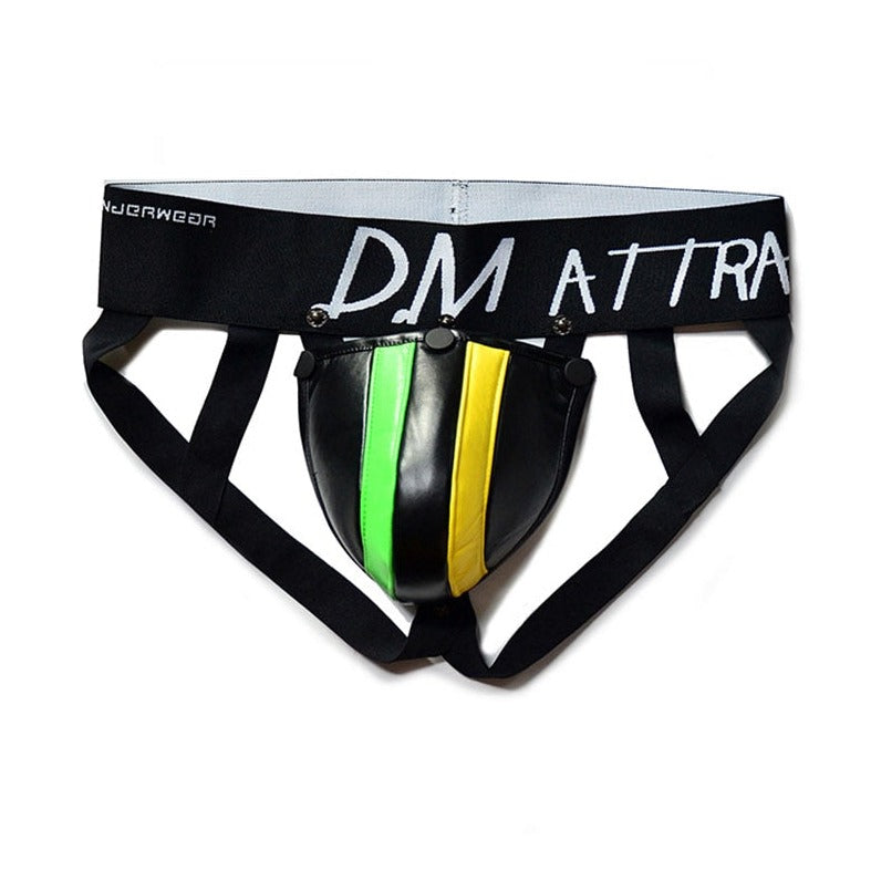 yellow with green Gay Jockstraps: Gay Faux Leather Jockstrap & Kinky Jockstrap- pridevoyageshop.com - gay men’s underwear and swimwear