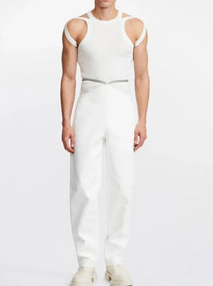 a sexy gay man in white Men's Chic Strap Tank - pridevoyageshop.com - gay crop tops, gay casual clothes and gay clothes store