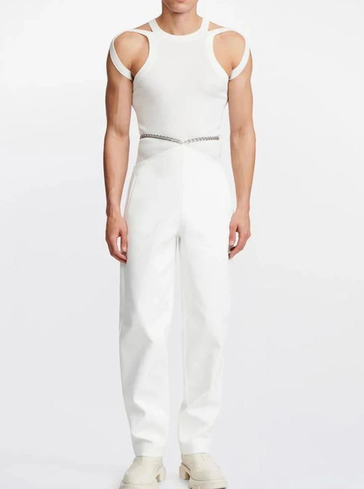 a sexy gay man in white Men's Chic Strap Tank - pridevoyageshop.com - gay crop tops, gay casual clothes and gay clothes store