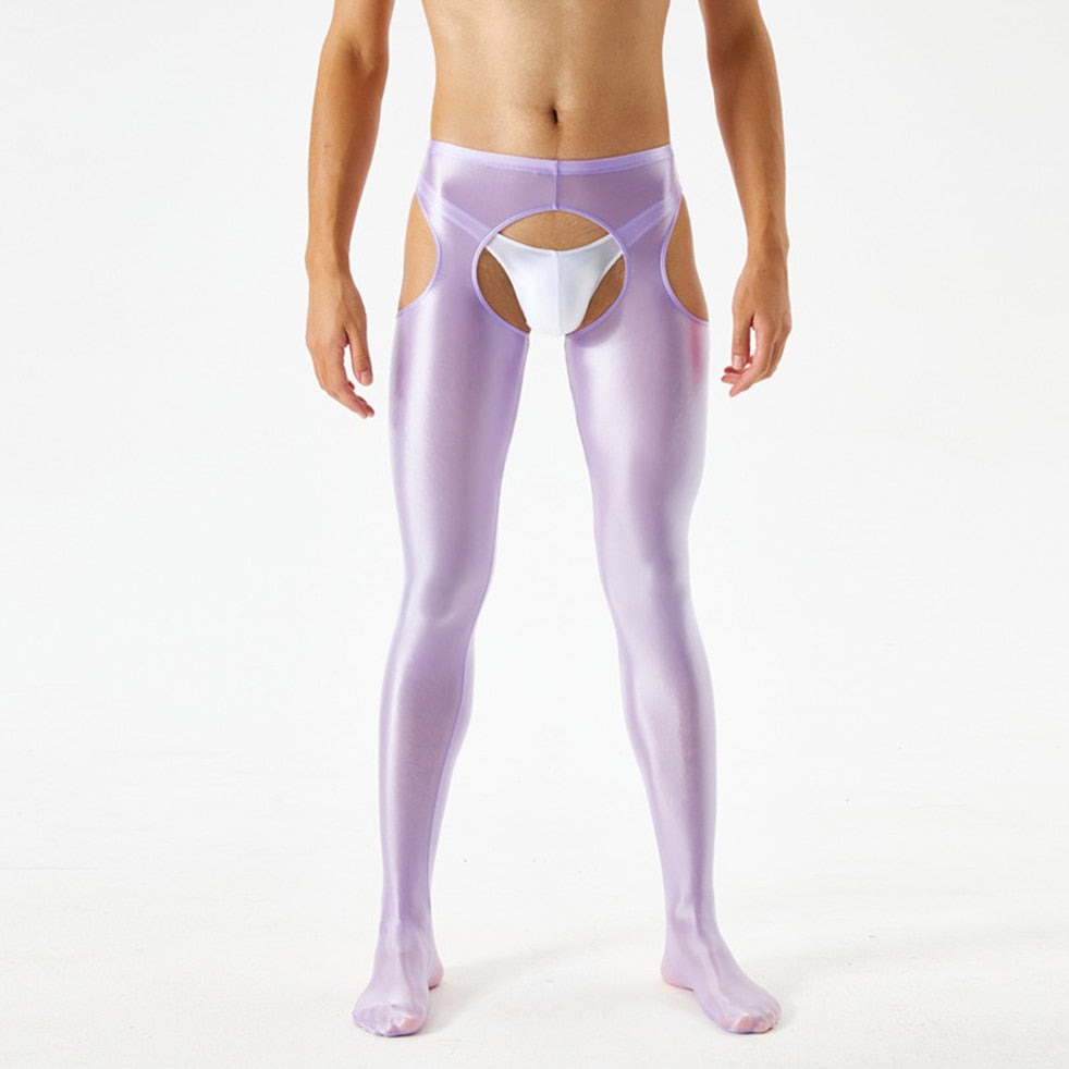 sexy gay man in purple Men's Shiny Metallic Crotchless Pantyhose | Gay Lingerie - pridevoyageshop.com - gay men’s bodystocking, lingerie, fishnet and fetish wear