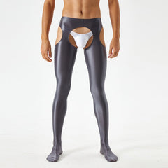 sexy gay man in gray Men's Shiny Metallic Crotchless Pantyhose | Gay Lingerie - pridevoyageshop.com - gay men’s bodystocking, lingerie, fishnet and fetish wear