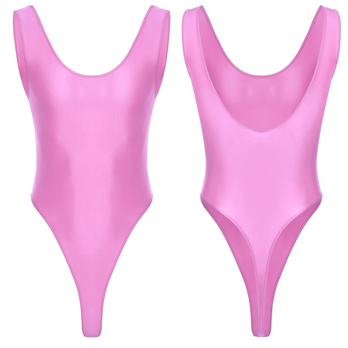 Pink The ’80s Shiny Thong Bodysuits - Men's Singlets, Bodysuits, Leotard & Unitard - pridevoyageshop.com