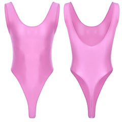 Pink The ’80s Shiny Thong Bodysuits - Men's Singlets, Bodysuits, Leotard & Unitard - pridevoyageshop.com