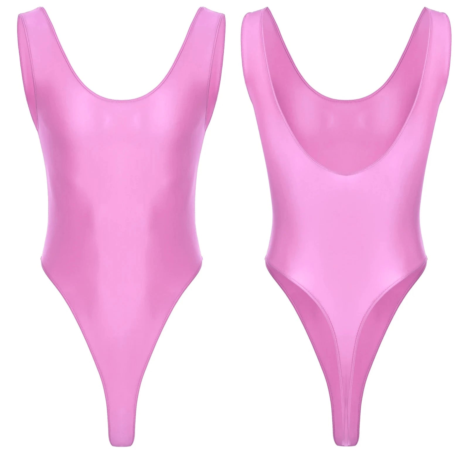 Pink The ’80s Shiny Thong Bodysuits - Men's Singlets, Bodysuits, Leotard & Unitard - pridevoyageshop.com