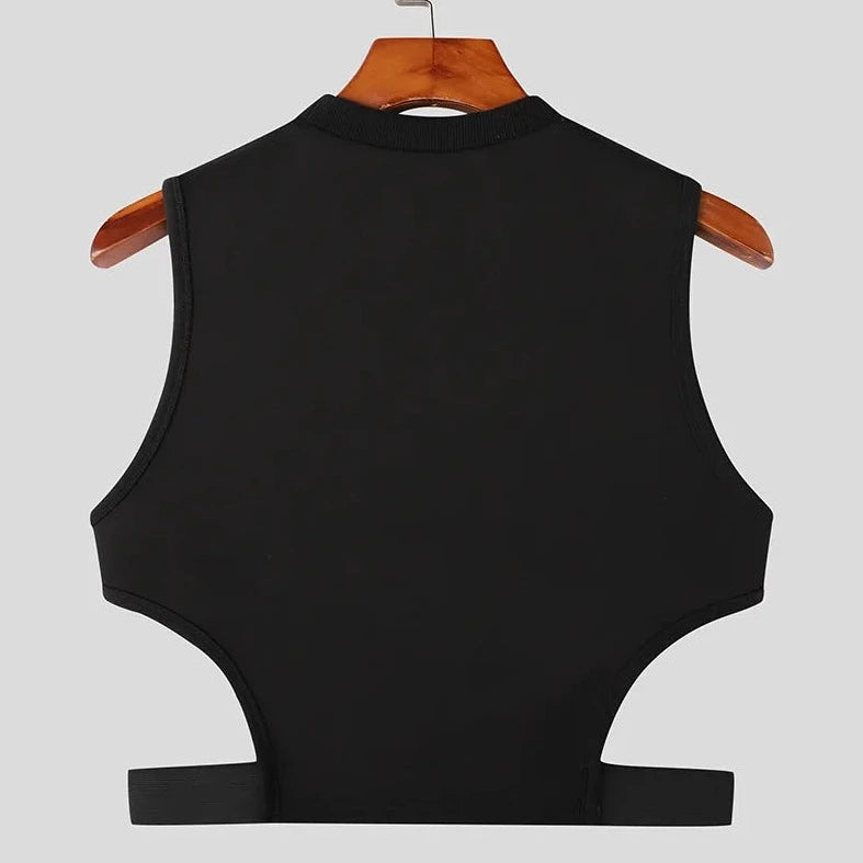 black Men's Designer Hollow Out Crop Tops | Gay Crop Tops & Clubwear - pridevoyageshop.com - gay crop tops, gay casual clothes and gay clothes store