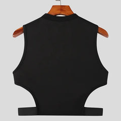 black Men's Designer Hollow Out Crop Tops | Gay Crop Tops & Clubwear - pridevoyageshop.com - gay crop tops, gay casual clothes and gay clothes store
