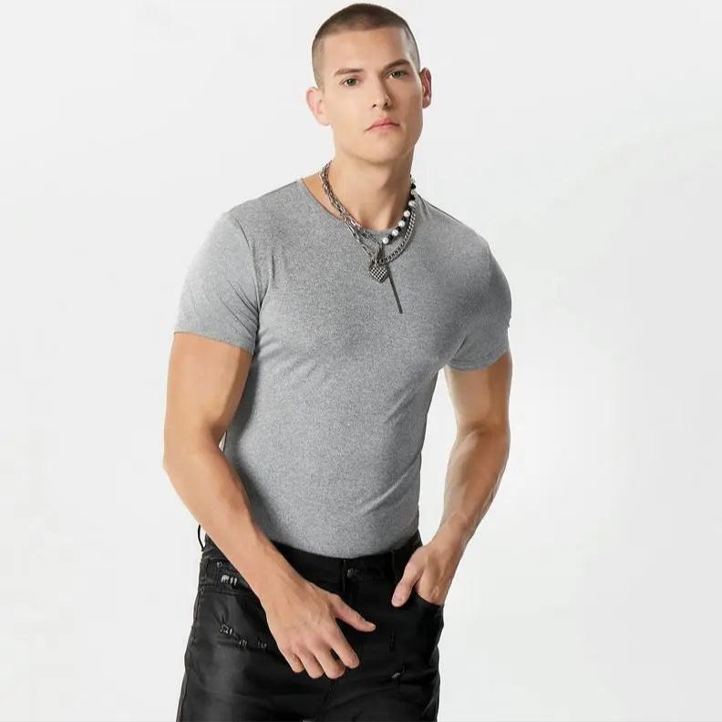 a hot gay man in gray Men's Pure Basic T-Shirt Bodysuit - Men's Singlets, Bodysuits, Leotard & Unitard - pridevoyageshop.com
