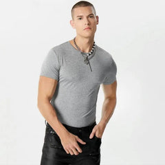 a hot gay man in gray Men's Pure Basic T-Shirt Bodysuit - Men's Singlets, Bodysuits, Leotard & Unitard - pridevoyageshop.com