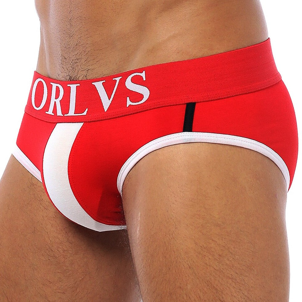 a man in Red ORLVS Classic Modal U Convex Pouch Men's Brief Underwear - pridevoyageshop.com - gay men’s underwear and swimwear