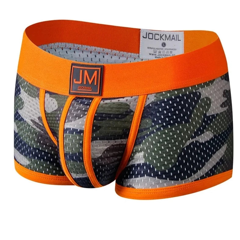 orange Jockmail Camo Mesh Boxer Briefs - pridevoyageshop.com - gay men’s underwear and swimwear