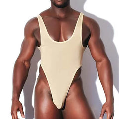 a sexy gay man beige Extreme Thong Bodysuit - Men's Singlets, Bodysuits, Leotard & Unitard - pridevoyageshop.com