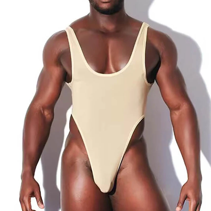 a sexy gay man beige Extreme Thong Bodysuit - Men's Singlets, Bodysuits, Leotard & Unitard - pridevoyageshop.com