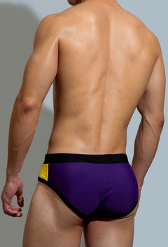 sexy gay man in yellow Gay Swimwear | DM Laced Swim Briefs- pridevoyageshop.com - gay men’s underwear and swimwear