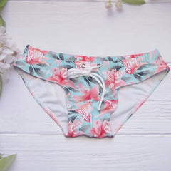 details of light blue Men's Floral Bikini Swim Briefs - pridevoyageshop.com - gay men’s underwear and swimwear