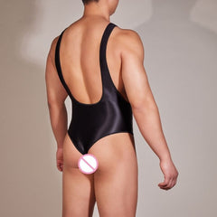 sexy gay man in black Gay Bodysuit and Singlet | Men's Glossy High Elastic Bodysuit - Men's Singlets, Bodysuits, Leotard & Unitard - pridevoyageshop.com