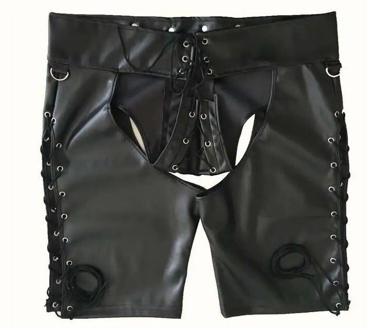 Men's Assless PU Leather Short Chaps - pridevoyageshop.com - gay men’s bodystocking, lingerie, fishnet and fetish wear