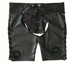 Men's Assless PU Leather Short Chaps - pridevoyageshop.com - gay men’s bodystocking, lingerie, fishnet and fetish wear