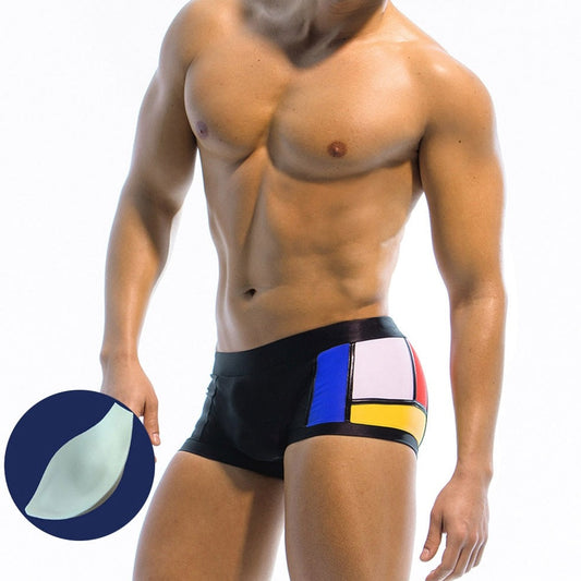hot gay guys in black Gay Swimwear & Beachwear | Piet Mondrian Art Deco Swim Trunks - pridevoyageshop.com - gay men’s underwear and swimwear