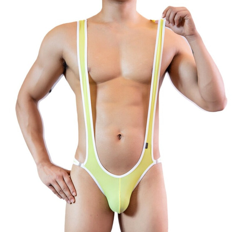 sexy gay man in yellow Gay Singlet and Bodysuit | Gay Men's X Cross Singlet - Men's Singlets, Bodysuits, Leotard & Unitard - pridevoyageshop.com