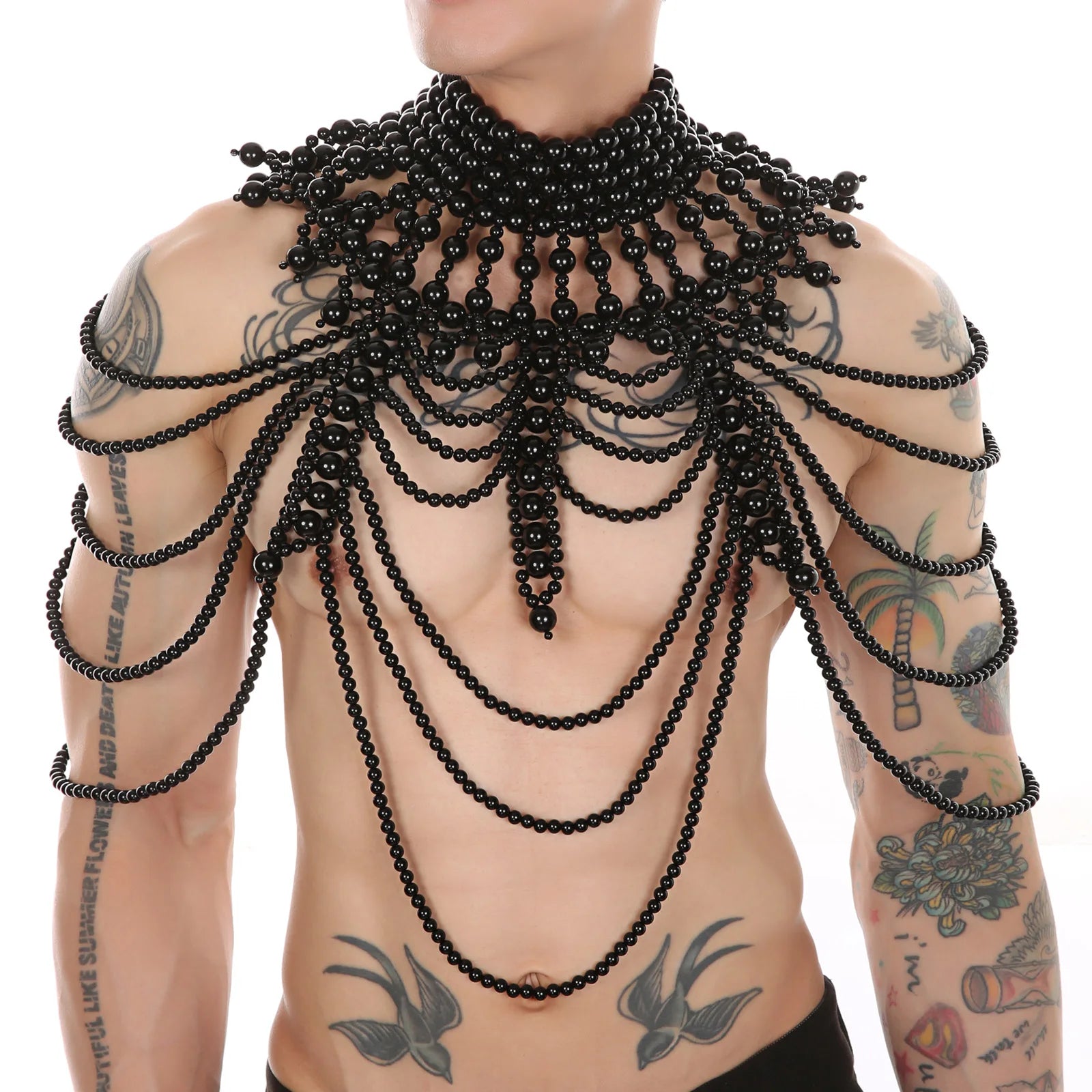 a hot man in black Regal Pearl Body Jewelry Harness- pridevoyageshop.com - gay men’s harness, lingerie and fetish wear