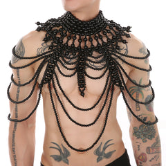 a hot man in black Regal Pearl Body Jewelry Harness- pridevoyageshop.com - gay men’s harness, lingerie and fetish wear